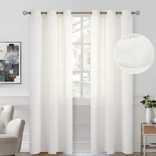 Vista 24 de BGment Cortinas cortas de lino transparente de 40 pulgadas para cafetería, con ojales, filtrado de luz, semitransparentes para ventanas pequeñas