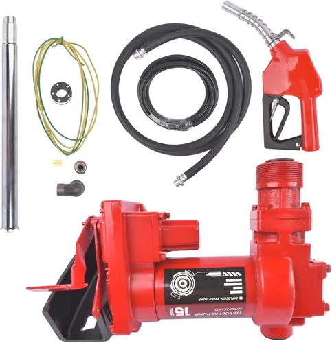 Vista 5 de Bomba de transferencia de combustible 115V 15 GPM con manguera de descarga + boquilla manual con protección contra sobrecarga térmica, para mezclas