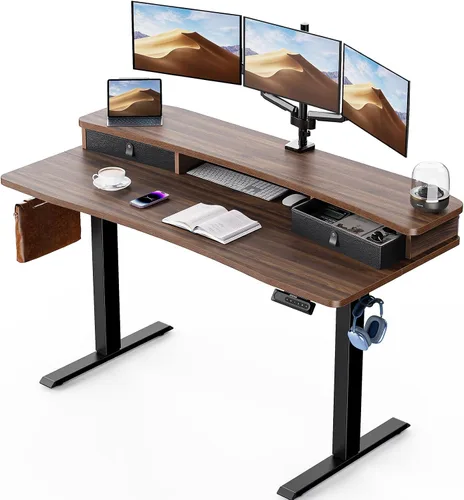Vista 10 de HUANUO - Escritorio eléctrico de pie de 32 x 21 pulgadas con 2 cajones, compatible con montaje con abrazadera en C, escritorio de computadora