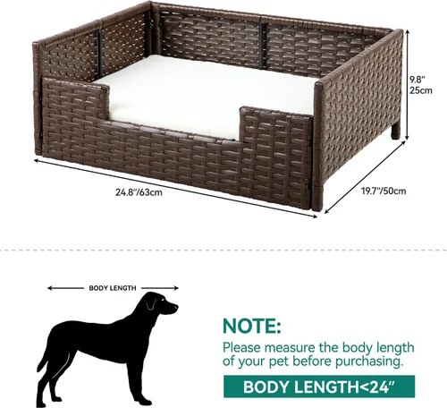 Vista 8 de YITAHOME Sofá cama de ratán para perro con cojín, cama de mimbre para mascotas, sofá para interiores y exteriores, agua no afectada para perros