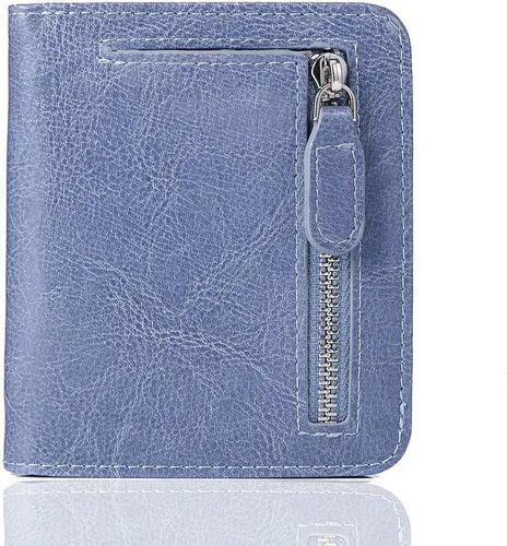 Vista 12 de Funtor Cartera de cuero para mujer, pequeña y compacta, con bolsillo doble, bloqueo RFID, para mujer