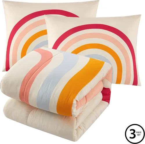 Vista 2 de Heritage Kids Easy Wash - Juego de edredón de microfibra ultra suave y acogedor con edredón y 2 fundas de almohada, diseño moderno de arcoíris
