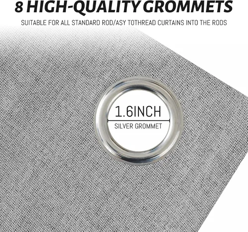Vista 3 de Yakamok Cortinas de lino gris claro 100% opacas para dormitorio, cortinas de ventana con ojales de oscurecimiento de habitación de 84 pulgadas