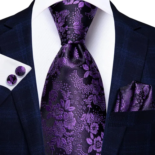 Vista 320 de Hi-Tie Corbata clásica de cachemira para hombre con pañuelo y gemelos a cuadros