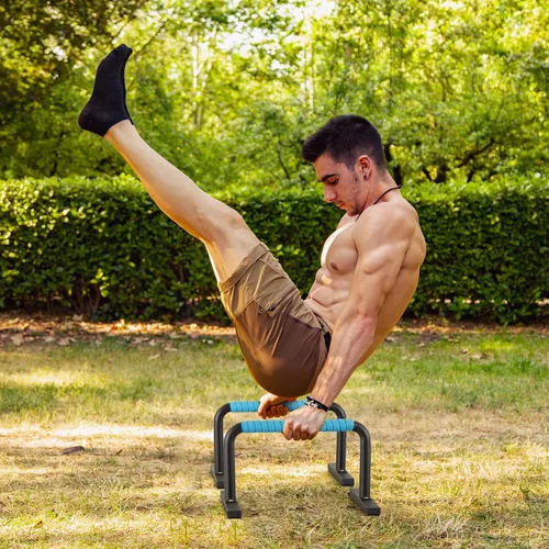 Vista 5 de Paraletas de entrenamiento de fuerza, barras de flexión, asas de flexiones, equipo de calistenia para entrenamiento en casa, barras de gimnasia