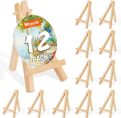 Vista 9 de Paquete de 12 mini caballetes de exhibición de madera de 5 pulgadas, soporte de trípode de madera natural para mostrar lienzos pequeños, tarjetas