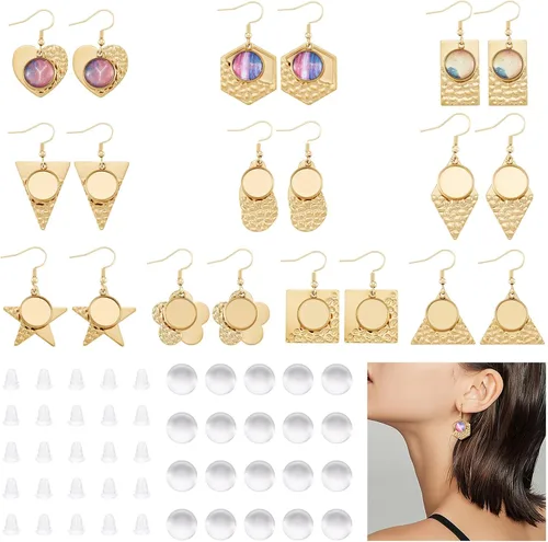Vista 20 de FASHEWELRY 20 piezas bandejas de bisel de acero inoxidable para aretes geométricos configuración de bisel en blanco corazón luna redondos aretes