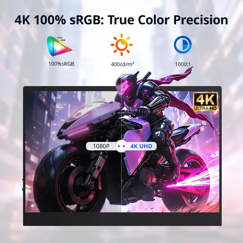 Vista 2 de AYY Monitor portátil 4k, pantalla táctil de 13.4" 3840x2160 Segunda pantalla 100% sRGB, 400cd HDR USB C Ultra Slim IPS Monitor portátil para Mac