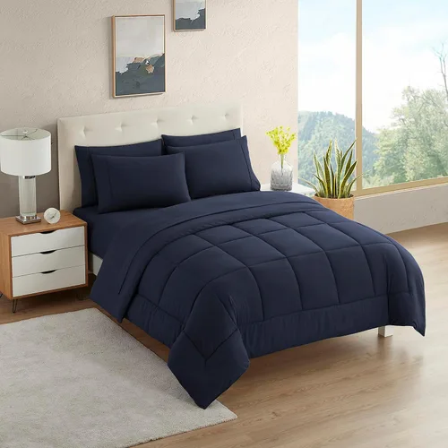 Vista 34 de Sweet Home Collection Juego de edredón de 7 piezas de color sólido para todas las estaciones, manta alternativa de plumón suave y lujosas sábanas