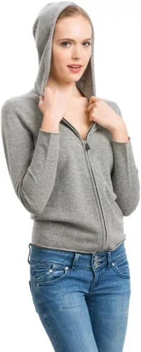 Vista 2 de Citizen Cashmere Zip Up Hoodie for Women - 100% Cashmere Hand-Knitted Ladies Slim Fit Cut Hoody with Long Sleeves Metal Zip