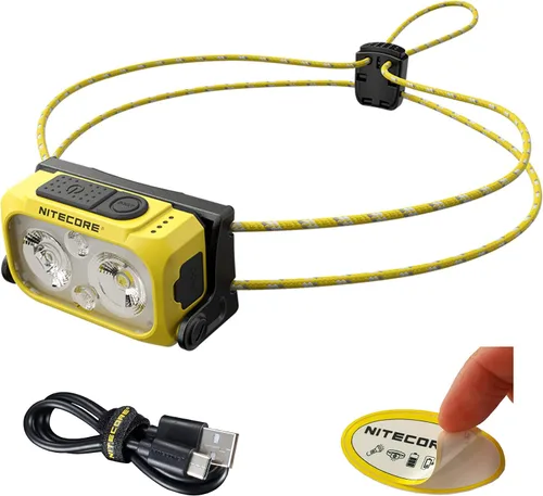 Vista 10 de Nitecore NU21 - Linterna frontal para correr, 360 lúmenes ultraligero USB recargable con LED blancos y rojos y una calcomanía (negro)