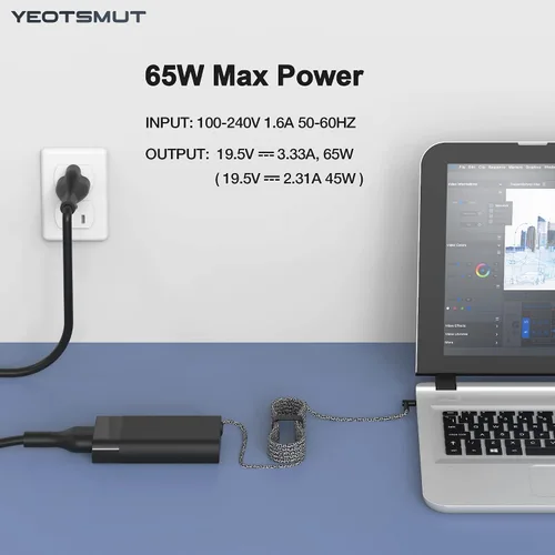 Vista 3 de Nuevo cargador para portátil de 65 W compatible con HP Spectre x360 13-4193nr 15-ap001nx 15t-ap000, HP ProBook Charger X360 11 G1 G2 G3 G4 G5 G6