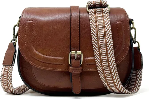 Vista 28 de Bolsa cruzada de cuero vegano para mujer, pequeña, para colgarla en el hombro, monedero, estilo bohemio Beige
