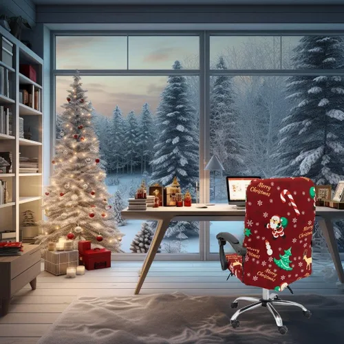 Vista 2 de Fundas navideñas para silla de oficina, funda protectora universal elástica para silla de jefe de respaldo alto moderno y sencillo (XMAS01, L)