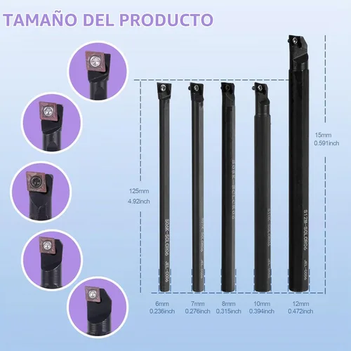 Vista 3 de Juego de 15 piezas de barra perforadora interna indexable para torno - 5 piezas de soporte para herramientas de torno de metal - 10 insertos de 5