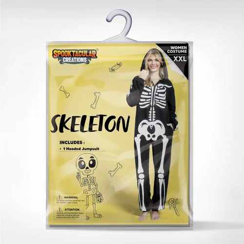 Vista 6 de Spooktacular Creations Adult Skeleton Costumes for Women Skeleton jumpsuit Pajama Zip-Up Hooded Jumpsuit Halloween costume