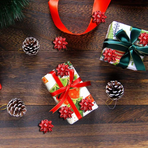 Vista 3 de 100 mini lazos de regalo de Navidad, lazo de regalo de estrella metálica Rojo-100 piezas