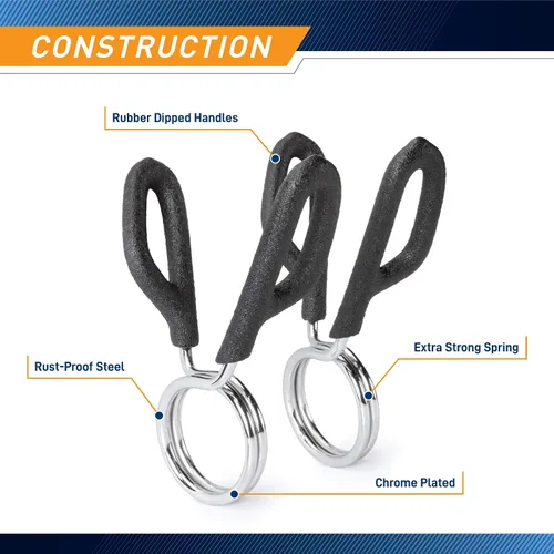 Vista 6 de Marcy Olympic 2-Inch & Standard 1-Inch Barbell Spring Clip Collar Pair – Secure Weight Clamps for Safe Weightlifting, Powerlifting & Strength