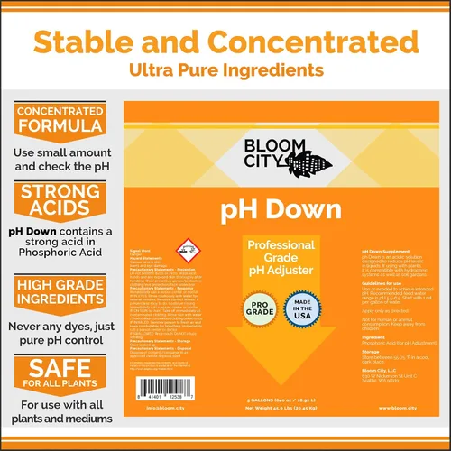 Vista 3 de Bloom City Fertilizante líquido pH Down profesional, 1/2 pinta (236 ml)