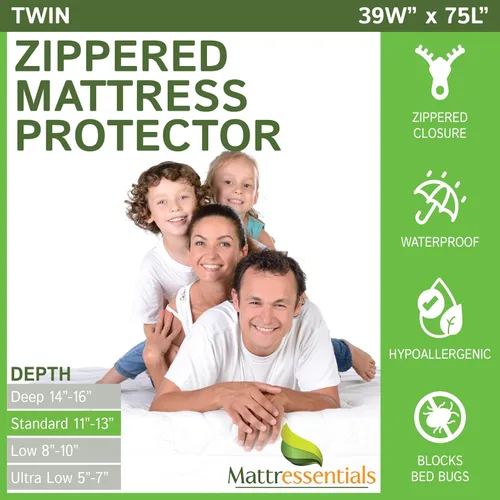 Vista 8 de Protector de colchón individual con cremallera (5 a 7 pulgadas de profundidad), funda de colchón impermeable para chinches de cama, funda