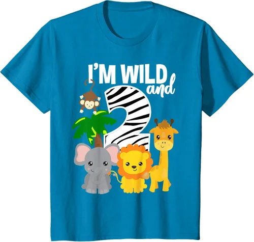 Vista 47 de Camiseta de cumpleaños con temática de zoológico de I'm Wild and 2, Negro, S