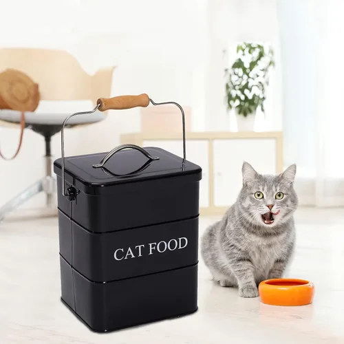 Vista 6 de Contenedor de almacenamiento de alimentos para gatos con tapa incluida – Contenedor de comida para gatos de granja perfecto para encimera de cocina