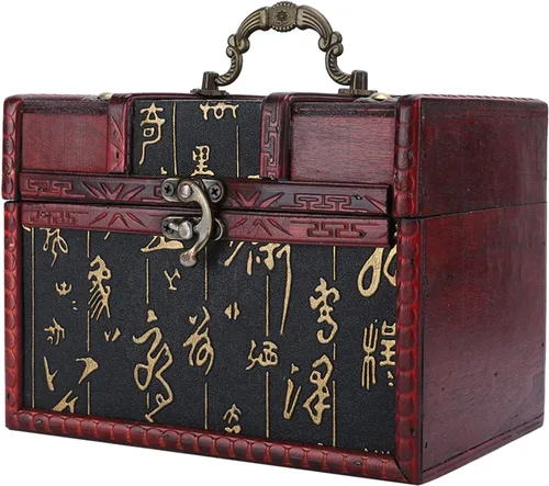 Vista 3 de ANGGREK Caja decorativa de recuerdo, caja organizadora de joyero, estuche portátil de madera de poliuretano para joyería