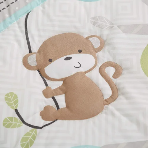 Vista 5 de Brandream Juego de ropa de cama para cuna de bebé, juego de edredón de 3 piezas con estampado de elefante, mono y jirafa