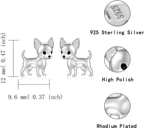Vista 6 de Sterling Silver Dogs Stud Earrings Beagle Corgi Chihuahua Dachshund French Bulldog German Shepherd Poodle Mom Breed Puppy Jewelry for Daughter