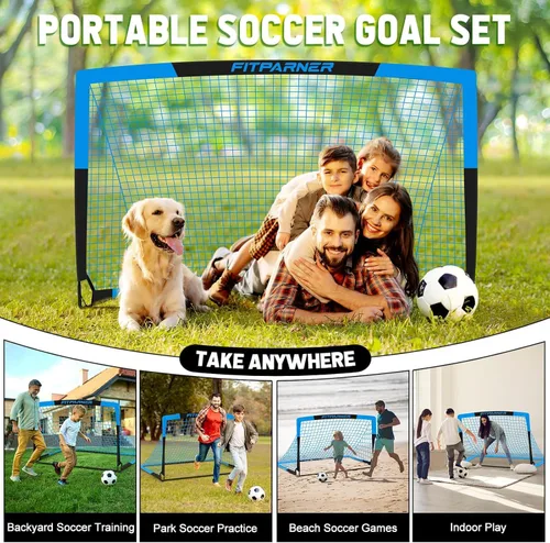 Vista 5 de Arcos de Fútbol para Niños para Patio Trasero - Juego de 2 Arcos de Fútbol Plegables Emergentes con Bola, Conos, Kit Completo de Equipo