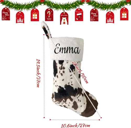 Vista 6 de Medias de Navidad de felpa personalizadas, paquete de 1 unidad, medias de Navidad grandes de piel bordada de 20 pulgadas, medias personalizadas