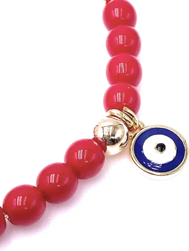 Vista 4 de Pulsera de cuentas de cristal rojo de San Benito con azabache auténtico y azul con protección contra el mal de ojo, M, Vidrio