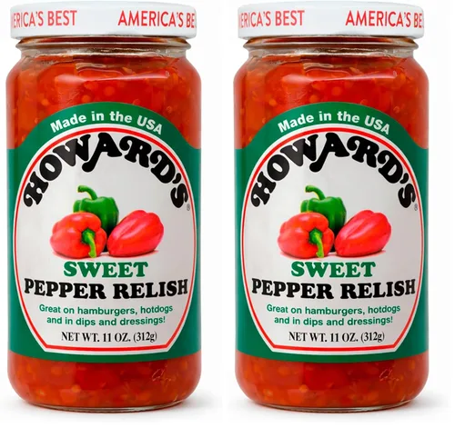Vista 4 de HOWARD'S Premium Sweet Pepper Relish Sin gluten, totalmente natural Perfecto para hamburguesas, perros calientes y salsas 1 paquete (11 onzas)