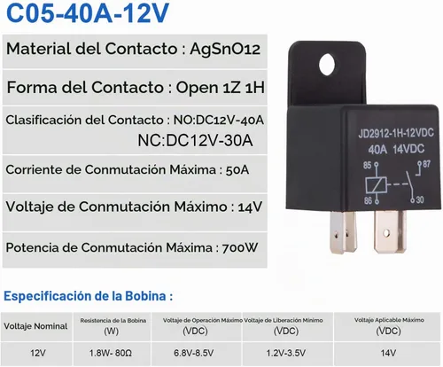 Vista 3 de EHDIS Relé de coche 4 pines 12v 40amp Spst Modelo: JD2912-1H-12VDC 40A 14VDC, interruptores y arrancadores automáticos, paquete de 2