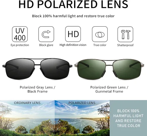 Vista 3 de SUNGAIT lentes de sol polarizados rectangulares livianos con protección 100% contra rayos UV
