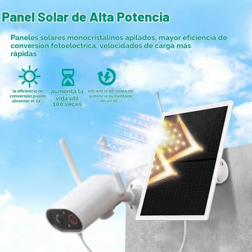 Vista 2 de Cargador de panel solar para cámaras de seguridad al aire libre, 10 W, CC 5 V, compatible con cámaras de batería recargable micro USB y tipo C