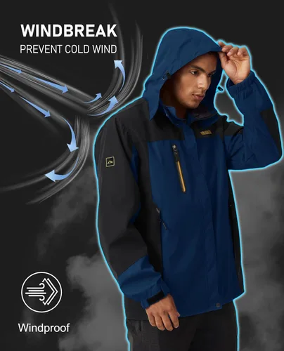 Vista 5 de MAGCOMSEN Men's Hooded Windproof Water Resistant Rain Jacket Windbreaker 5 Pockets for Hiking,Fishing,Runing
