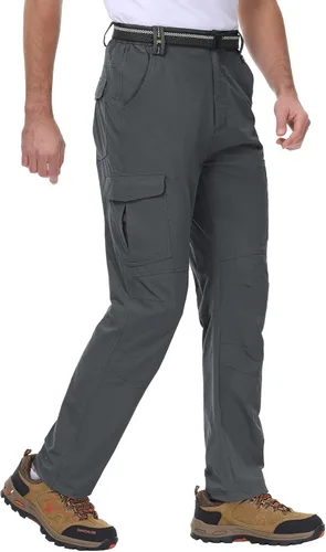 Vista 6 de TBMPOY Pantalones de senderismo y montaña, ligeros, impermeables, con cinturón, secado rápido, para hombres