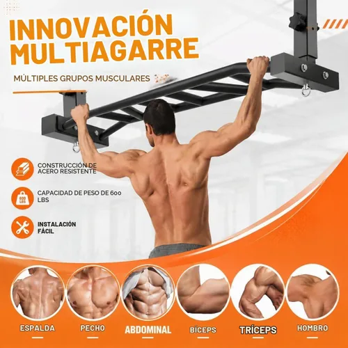 Vista 8 de Barra de dominadas de montaje en techo de 48 pulgadas, barra de dominadas de agarre múltiple resistente para garaje, gimnasio en casa