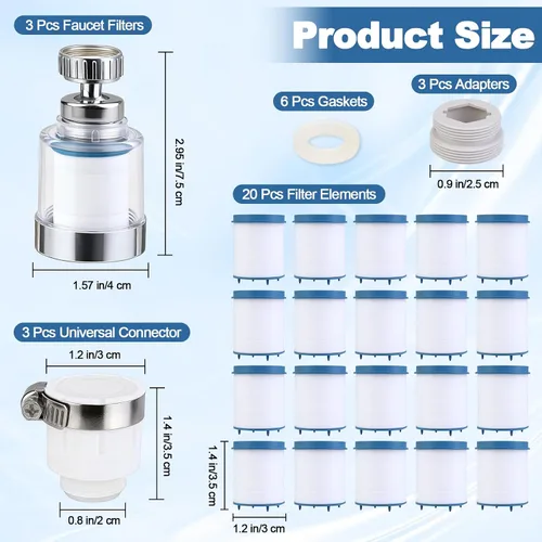 Vista 7 de 23 piezas de filtro de agua para fregadero con juego de elementos filtrantes, filtros de fregadero giratorios 360, eliminan fluoruro, metales