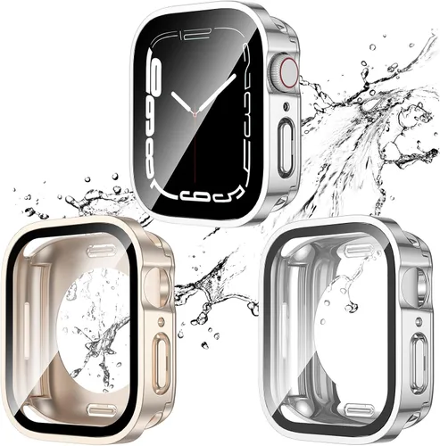 Vista 17 de Paquete de 2 fundas impermeables 2 en 1 para Apple Watch Series SE SE 6 5 4 40mm, borde recto de PC frontal y trasero con protector de pantalla