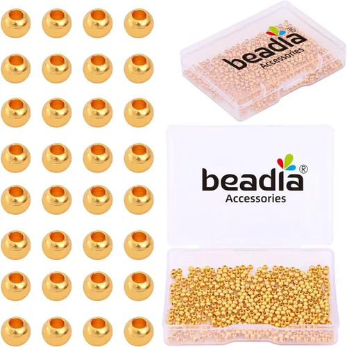 Vista 33 de BEADIA - Cuentas espaciadoras redondas bañadas en oro de 14 quilates, 2 mm, 600 piezas para hacer joyas sin decoloración