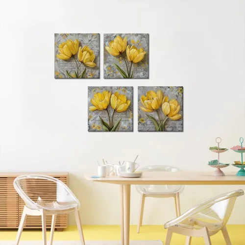 Vista 49 de Wall HDQ Arte de pared de flores para baño, dormitorio, sala de estar, decoración de pared azul y naranja, pintura floral, lienzo impreso, imagen
