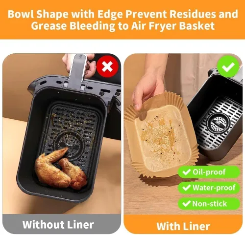 Vista 3 de Revestimientos desechables para freidora de aire para Ninja Airfryer: 125 piezas de papel pergamino rectangular de 8.7x5.5" para freidora de aire