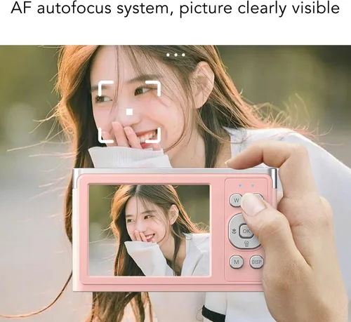 Vista 4 de Luqeeg Cámara digital 4K, cámara IPS HD de 2.88 pulgadas con enfoque automático AF, zoom digital, luz de relleno LED, rosa, compacta, 50 MP