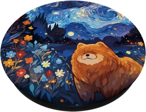 Vista 2 de Chow Chow Starry Night For Dog Mom Dog Dad PopSockets Swappable PopGrip