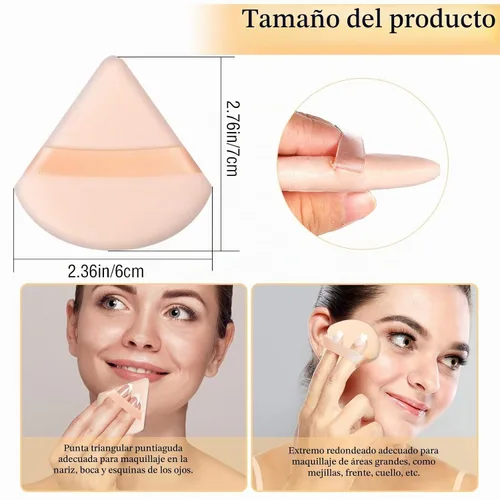 Vista 2 de 6 Piezas Borla de Polvo Triangular Esponja de Maquillaje Suave Borla de Maquillaje para Polvo Facial Base Cosmética Esponja Herramienta de Beige