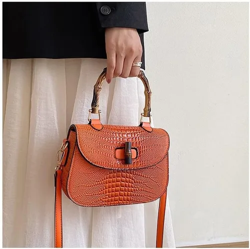 Vista 4 de Bolso de mano de cuero artificial de bambú con asa superior para mujer, elegante bolso de noche, regalo para mujer, hecho a mano