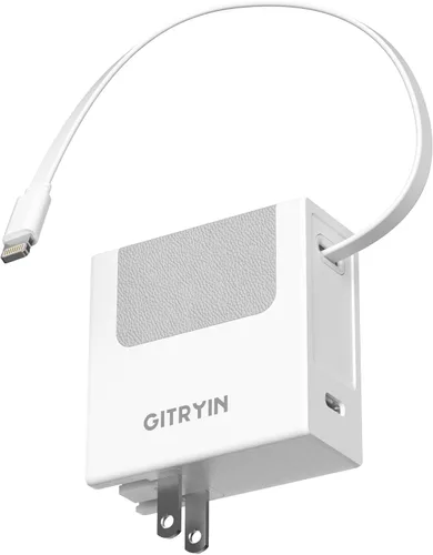 Vista 12 de Cargador de pared USB C de 40 W con cable retráctil integrado, bloque de carga rápida plegable 2 en 1, artículos esenciales de viaje compatible
