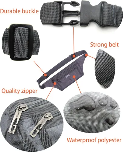 Vista 79 de Bolsa de cintura ultrafino con ranuras c/visualización para tarjeta de crédito, para deportes, aire libre, correr, caminar, viajes.